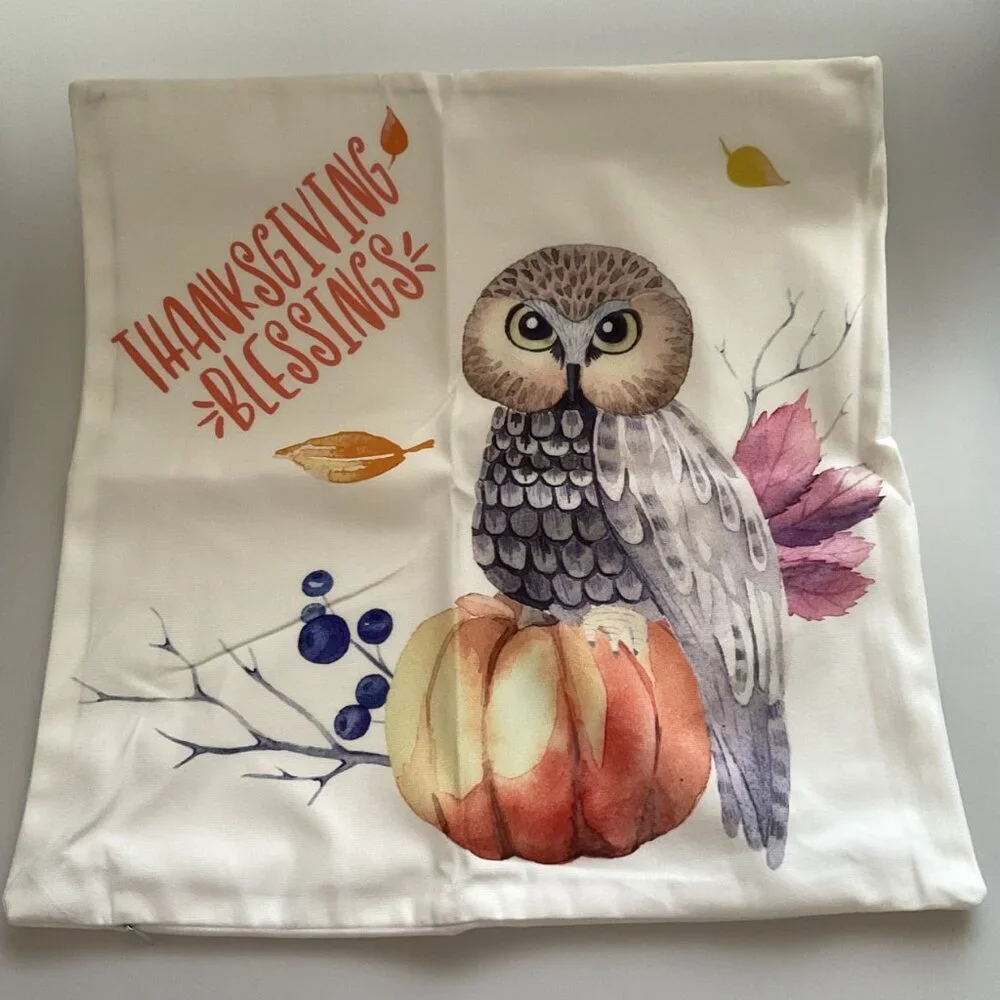 Fall Autumn Harvest Pumpkin Owl Pillow Covers Set Of 4 Soft